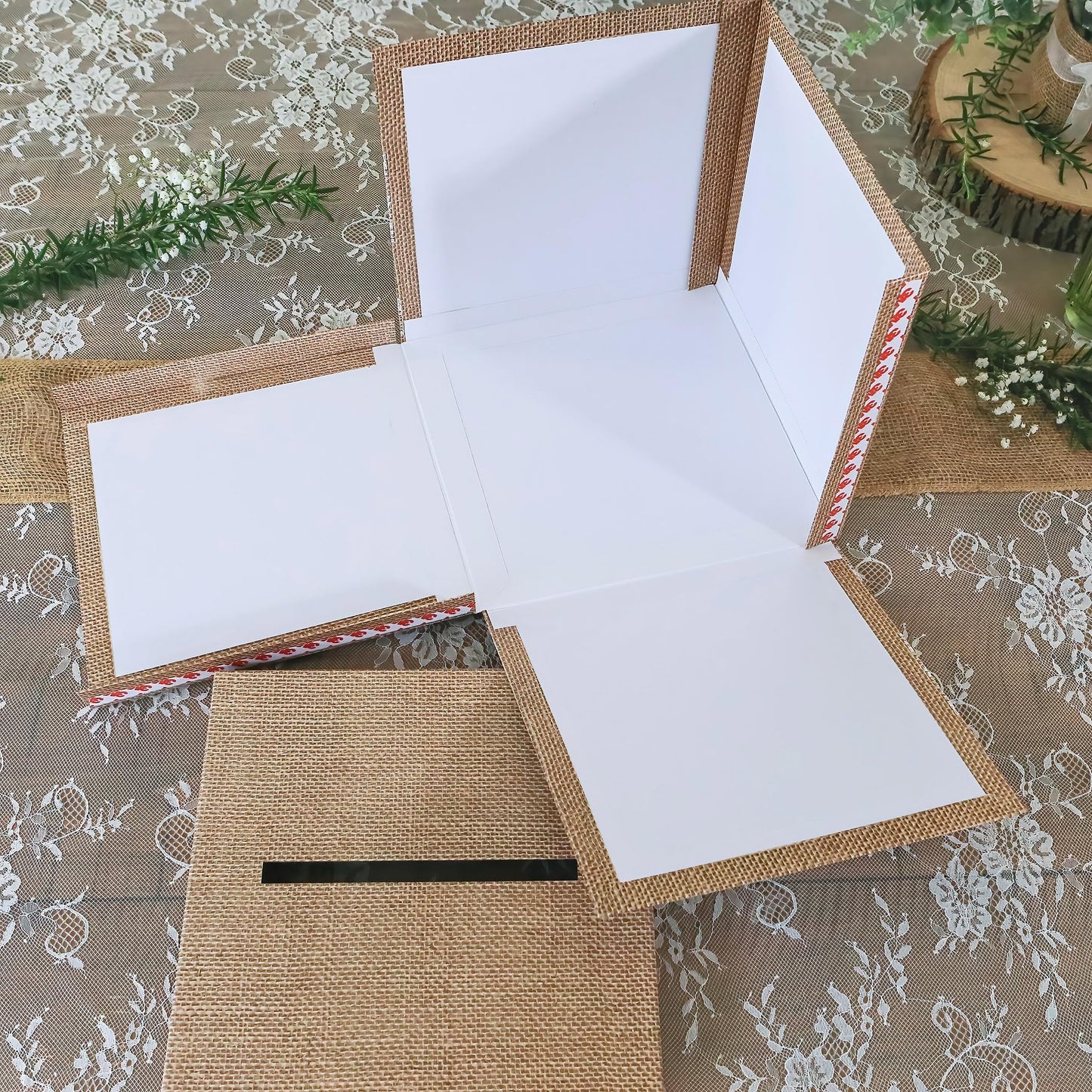 Kate Aspen Rustic Burlap & Lace Gift/Wedding Card Box, Money Box, Farmhouse Wedding Decorations For Reception - Also Perfect for Boho Baby Showers, Birthdays, Graduation