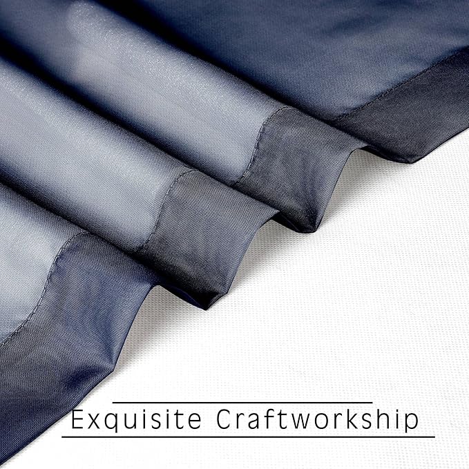 OVZME Navy Blue Sheer Curtains 2 Panels with Dual Rod Pocket, Light Filtering Treatment Window Drapes for Kitchen Dining Room, Bedroom, Each 42 Width by 63 Length.