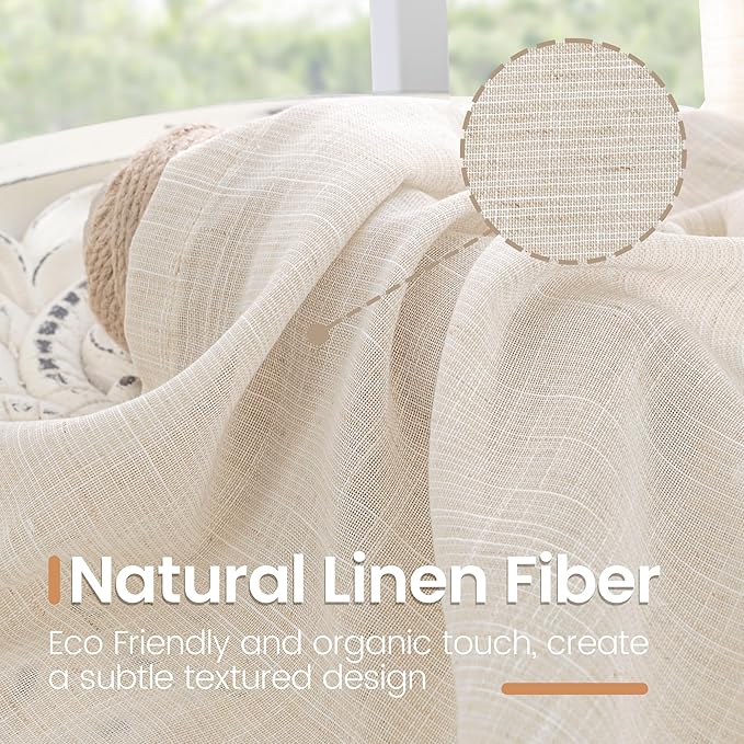 BGment 36 Inch Length Oatmeal Linen Curtains for Kitchen Window - Small Half Drapes Light Filtering Semi Sheer Natural Textured with Rod Pocket for Cafe Bathroom, 2 Panels Set, 30 X 36 Inch