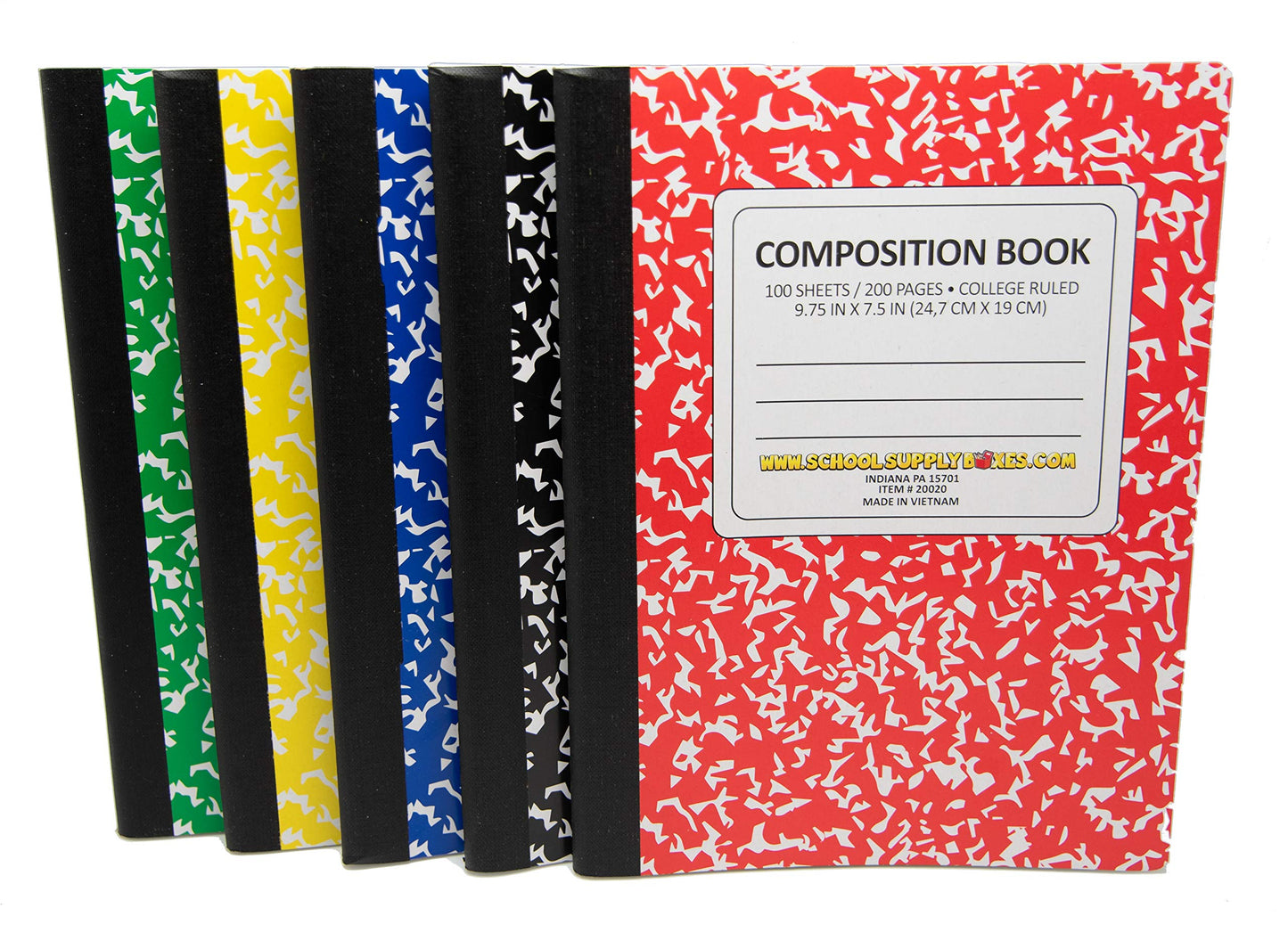 100 Sheet Composition Notebooks - School Supply Boxes - 5 College Ruled Writing Notebooks - 1 Black, 1 Red, 1 Green, 1 Blue, and 1 Yellow (College Ruled)