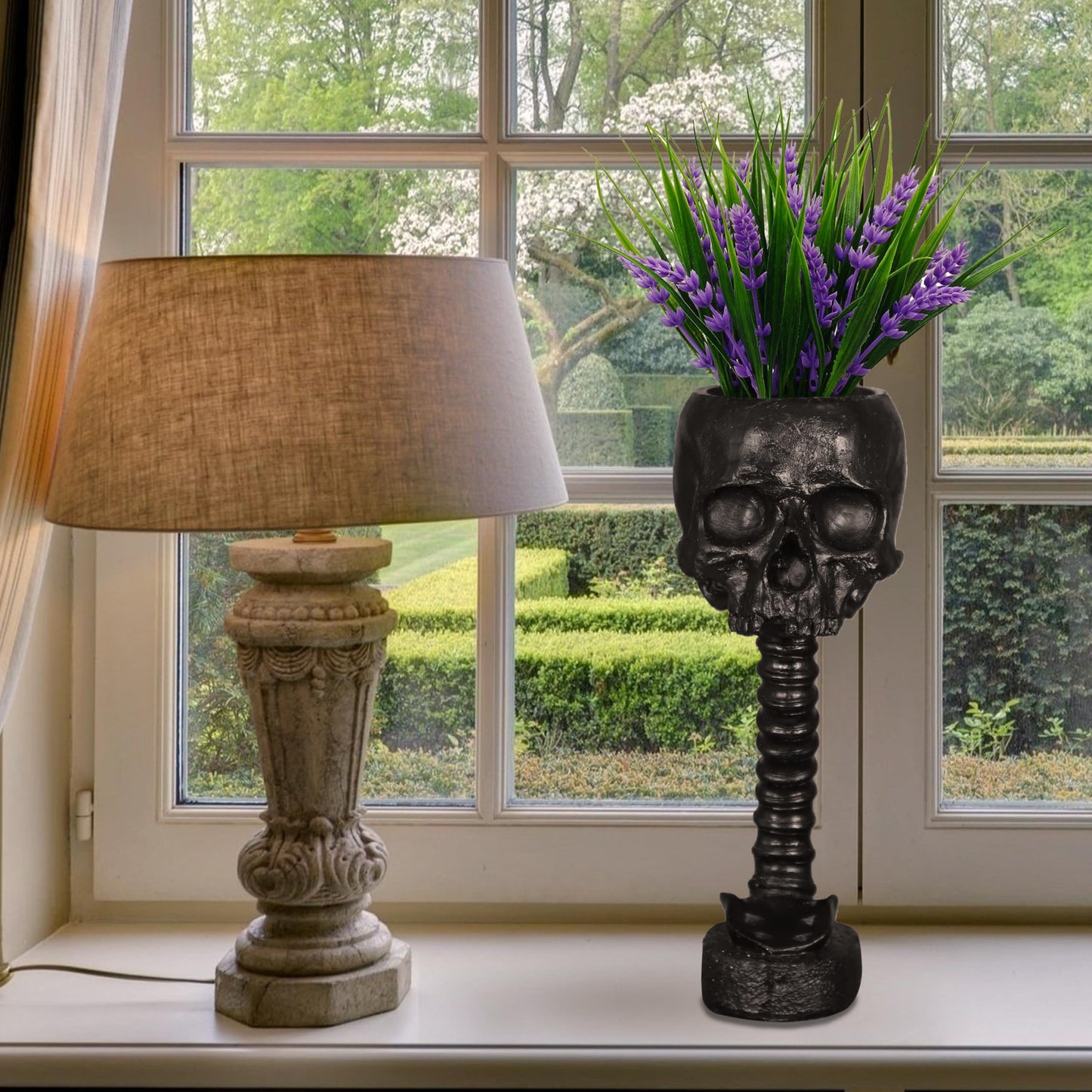 Skull Planter Spine Gothic Vase - Black Skull Candy Bowl, Horror 11.6" Halloween Flower Vase Goth Decor, Spooky Home Decor Skeleton Planter Pot, Candle Holder, Spooky Gifts For Women, Men, Girlfriend.
