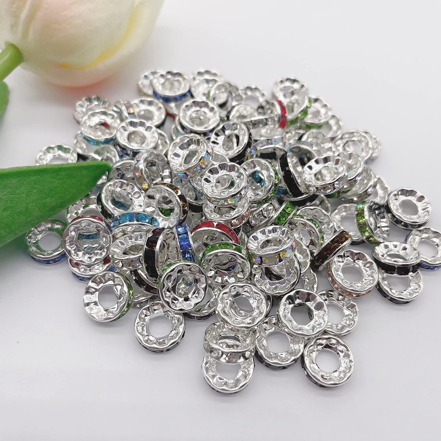 200 PCS Silver Plated Mix Color Beads for Jewelry Making - 10MM, Large Hole (4.5MM), Fit European Bracelets & Snake Chain