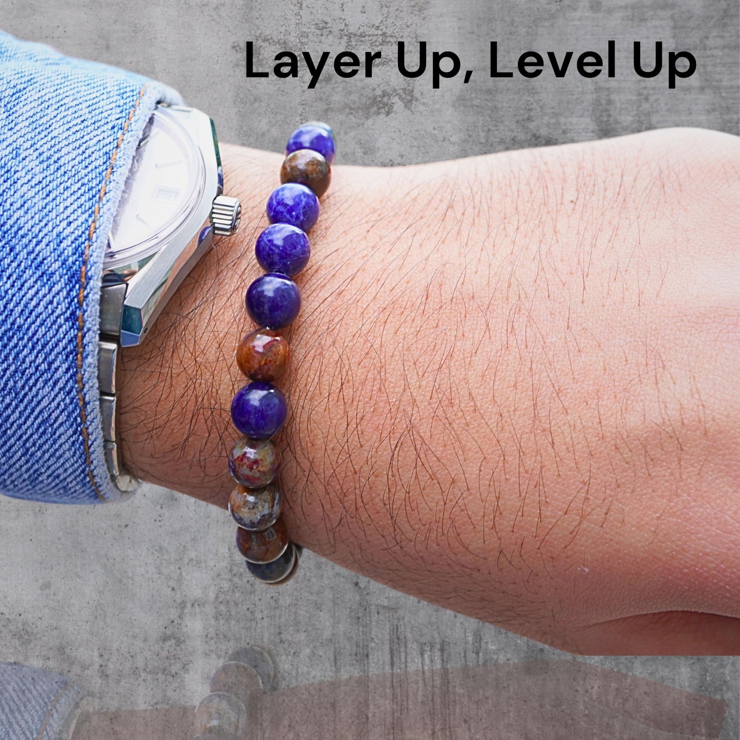 ABSHEL Jasper & Sodalite Bracelet for Men - Genuine Jasper Crystals and Healing Stone Bracelet for Men's Gift - 8" Stretch Bracelet with Charm