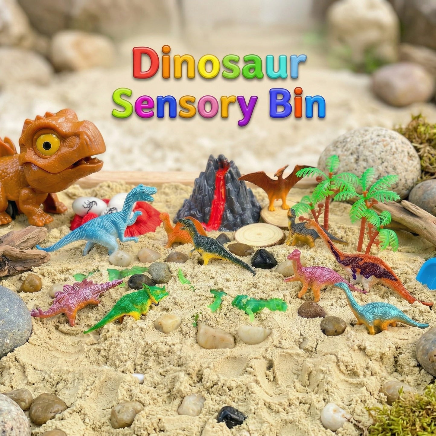 Carolart Dinosaur Sensory Bin,Dinosaur Toys for Toddler Boys and Girls,Include Glow in The Dark Dinosaur,Easy Storage Sensory Toys…