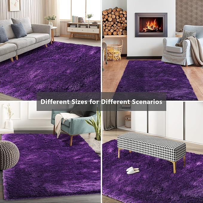 Shag Area Rugs for Bedroom Living Room,5X8 Ultra Soft Purple Fluffy Area Rugs for Dorm, Indoor Carpet Nursery Rugs for Kids Girls Room Home Decor, Purple