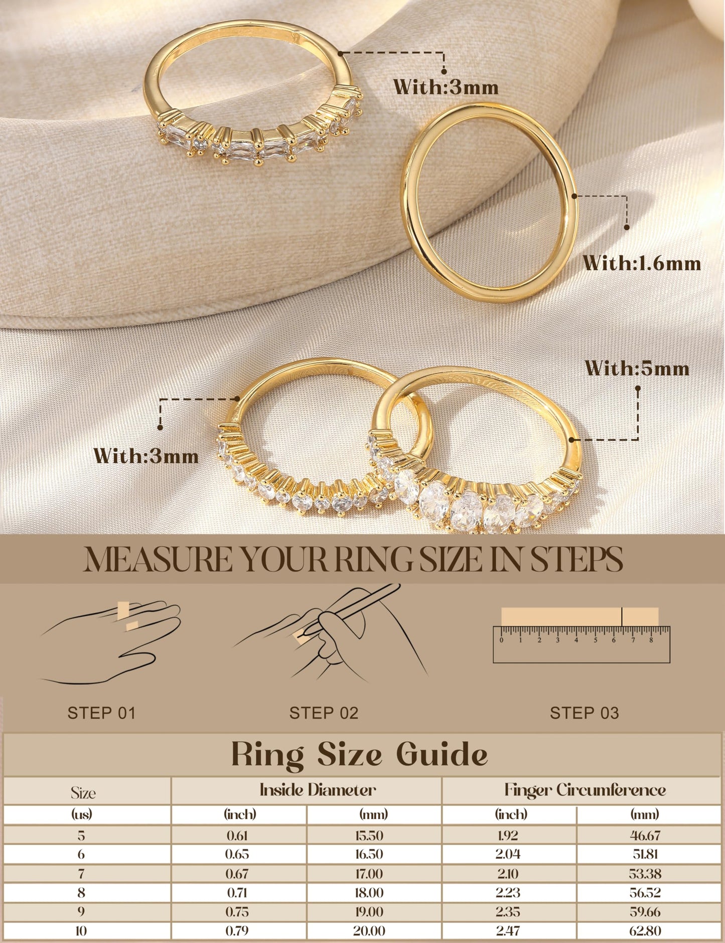 LOLIAS 14K Gold Plated Stackable Rings for Women Non Tarnish - Dainty Cubic Zirconia Wedding Bands Ring Set Minimalist Trendy Statement Engagement Promise Thumb Rings Stacking Size 5-10 Size 10