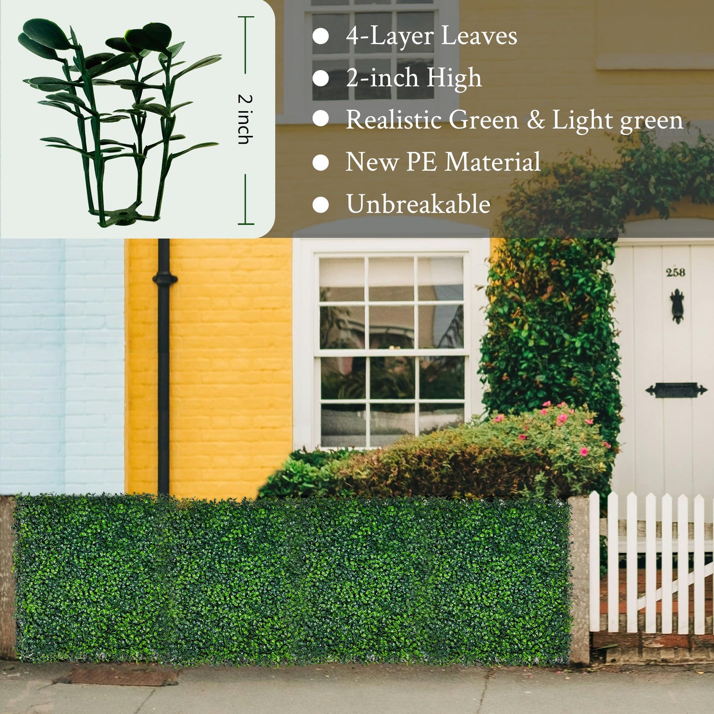DOPGIB Artificial Grass Wall Panel,10"x 10"(12P) 4-Layer Leaf UV-Anti Greenery Faux Boxwood for Indoor,Outdoor Patio Balcony Privacy & Ivy Fence Covering Privacy, Garden, Backyard Wall Backdrop Decor