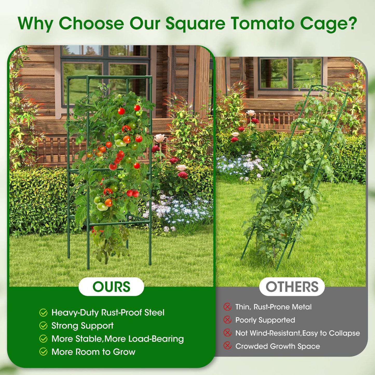 MQHUAYU 4 Pack Tomato Cage for Garden Support, 43 inch Tall Adjustable Plant Support Stakes, Tomato Trellis Extra Bold for Climbing Vegetables Plants Flowers