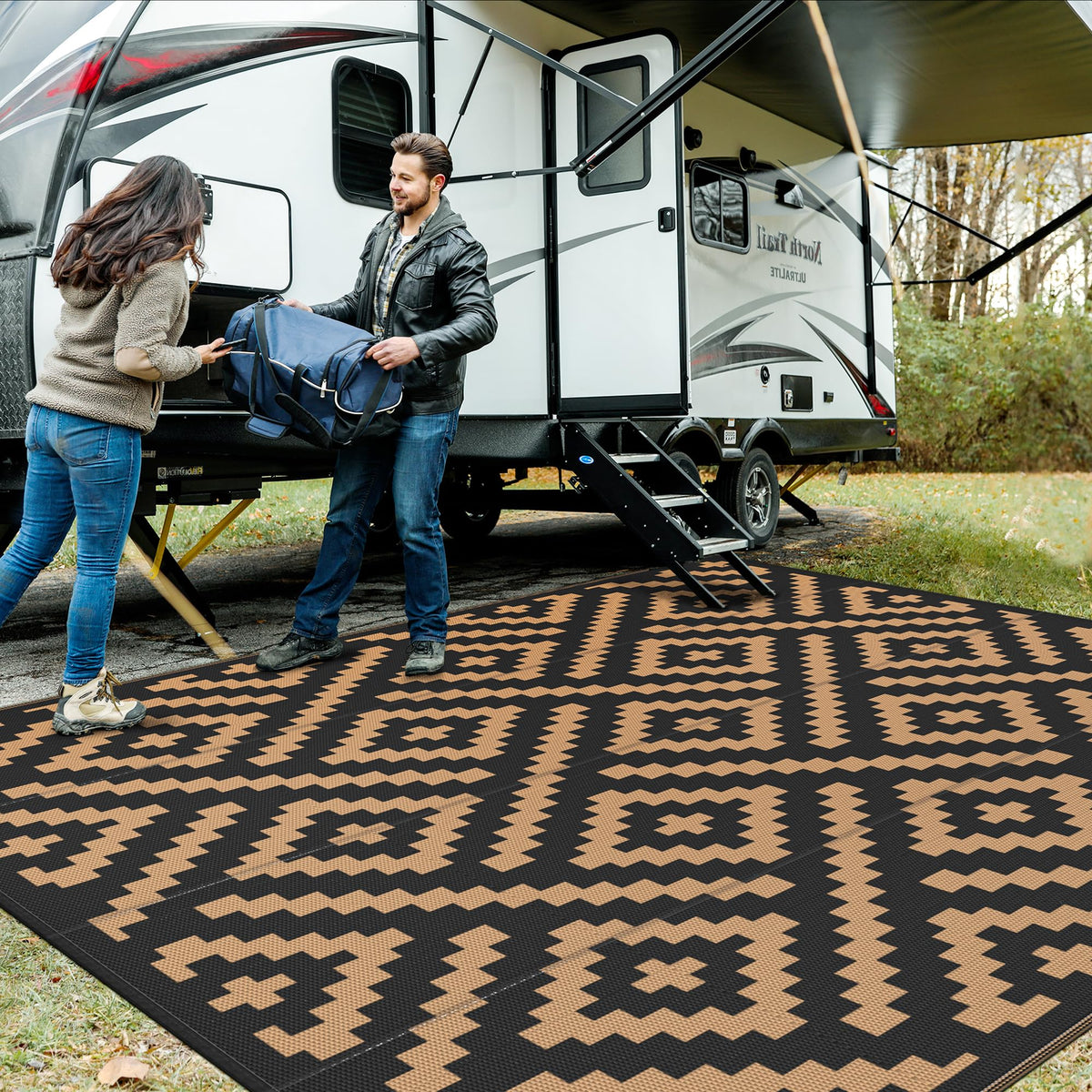 GENIMO Outdoor Rug, Waterproof Plastic Rugs for Patio, 6'x9' Coffee Beige