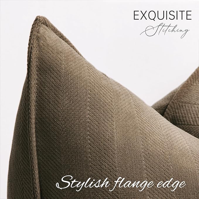ZWJD Brown Pillow Covers 18x18 Set of 2 Chenille Throw Pillow Covers with Elegant Design Soft and Luxurious Decorative Throw Pillows for Couch, Bed, and Home Decor