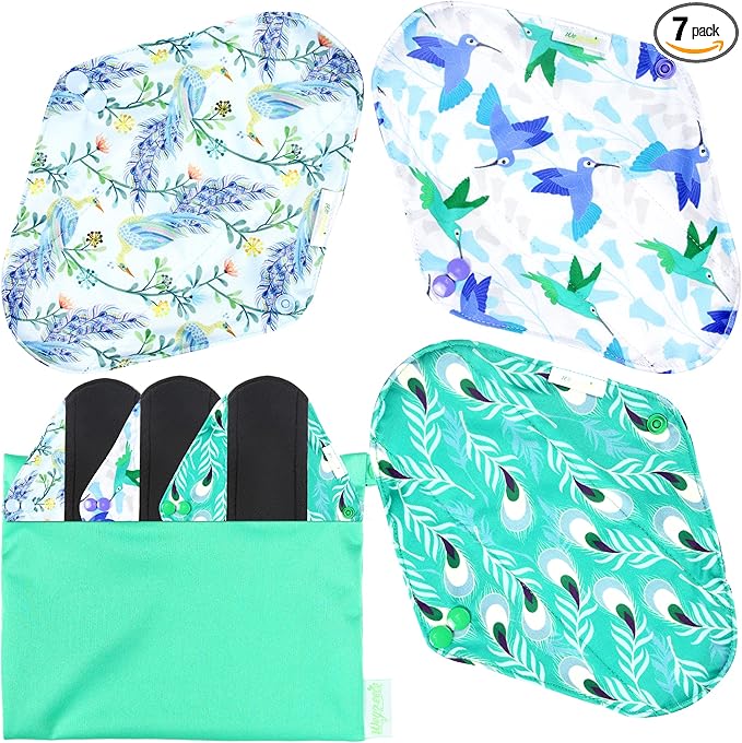 wegreeco Reusable Menstrual Pads - Reusable Sanitary Pads | Gentle Reusable Panty Liners | Soft Cloth Menstrual Pads - 6 Pack with 1 Cloth Mini Wet Bag (Small, Peacock)