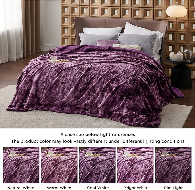 Bedsure Sherpa Blanket Queen Size - Soft, Fuzzy & Fluffy Faux Fur - Warm, Cozy Blanket for Couch, Sofa and Bed, Tie Dye Design, Purple, 90x90 Inches