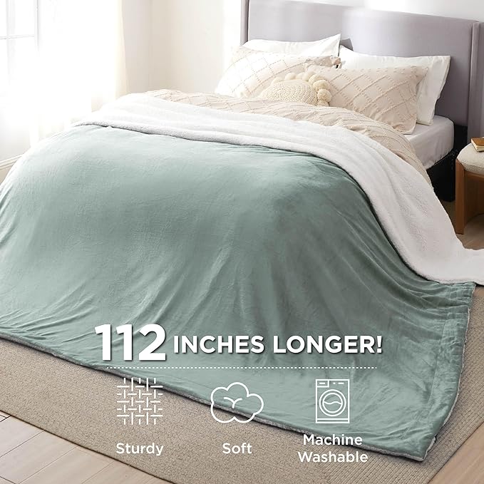 Bedsure Sherpa Fleece Oversized Cal King Blankets for Bed - Thick and Warm, Soft Fuzzy Plush Large Blanket for Winter, Sage Green, 112x98 Inches