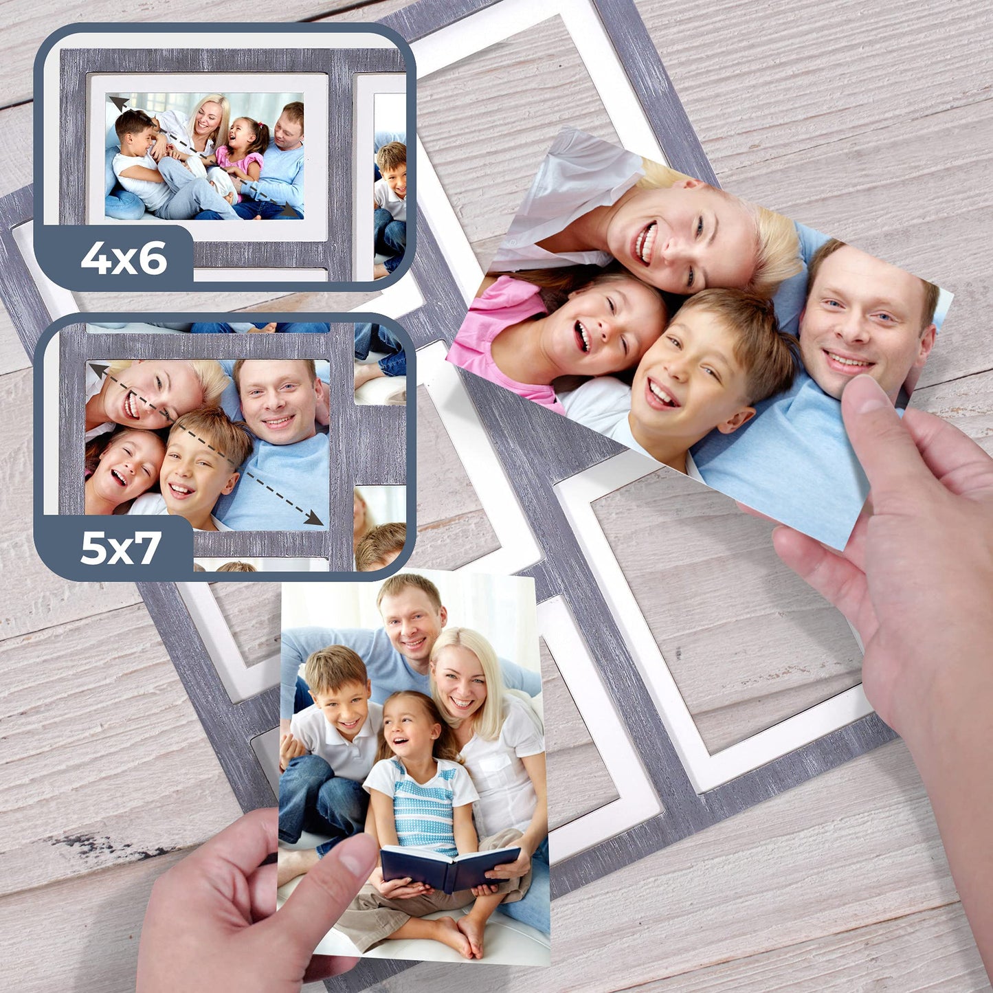 Great Lakes Memories GLM 4x6 or 5x7 Collage Picture Frames for Wall, Holds 5 Photos with Glass & Mat, 5x7 Picture Frame, Picture Frames Collage Wall Decor (Gray)