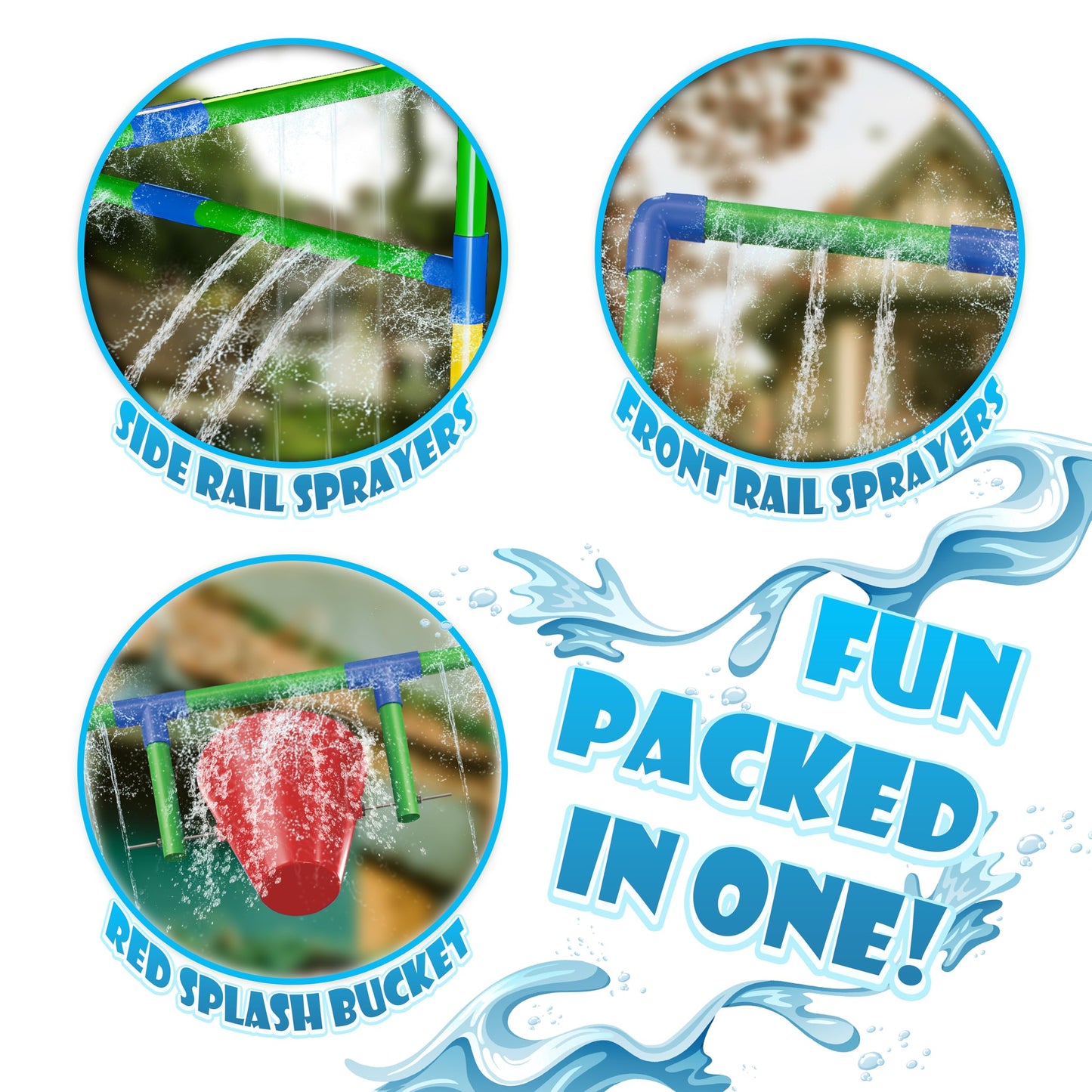 Kids Water Park Sprinkler Tunnel with Dunk Bucket | Outdoor Water Park for Backyard Summer Fun