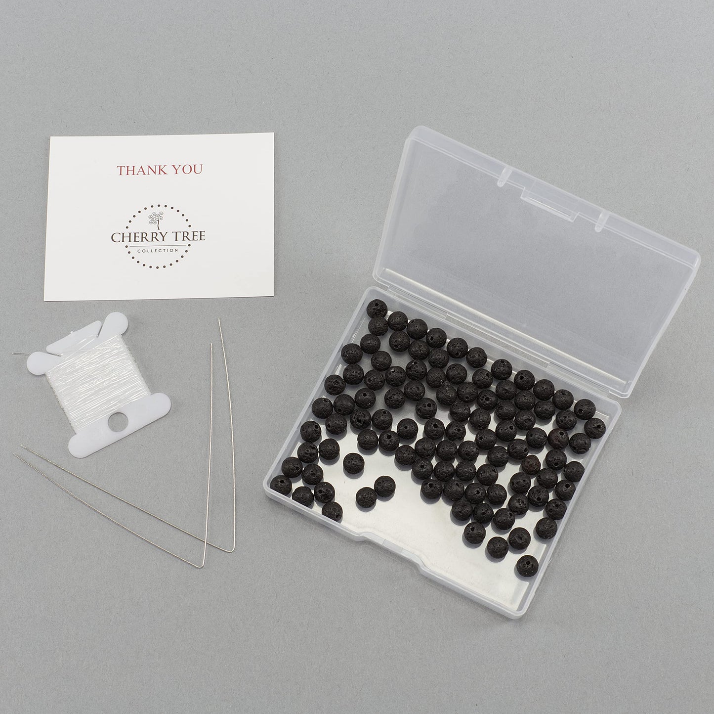 Cherry Tree Collection | 100PCS 6mm Lava Stone Round Beads for Jewelry Making | Includes Storage Box, Elastic String, and Needles