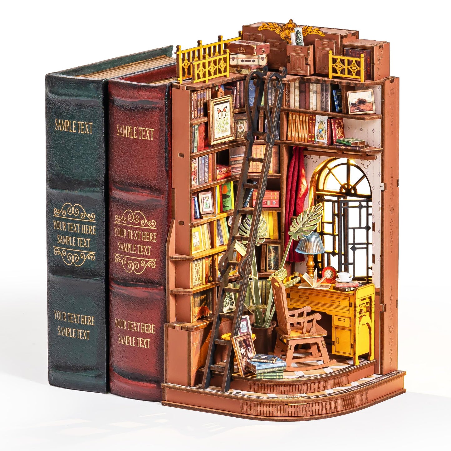 Rolife 3-Hour Easy Build Dark Academia Book Nook Kit, Silent Corner Study TGE02, 3D Wooden Puzzle for Adults, Beginner DIY Miniature with LED Light, Aesthetic Bookshelf Insert & Bookend