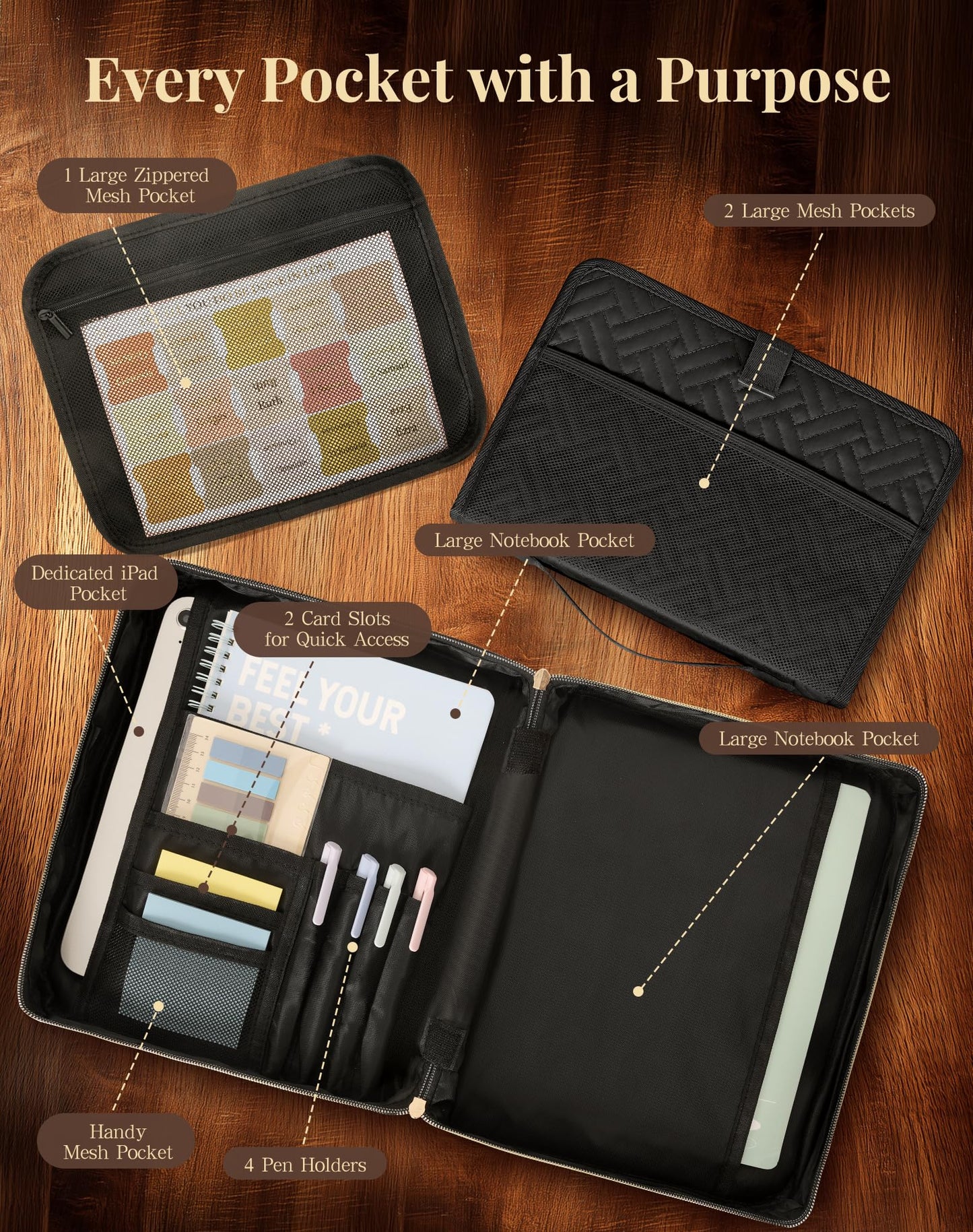 Bible Cover Case for Women, Large Bible Bag and Carrying Case with Zipper & Shoulder Strap, Bible Study Supplies Organizer