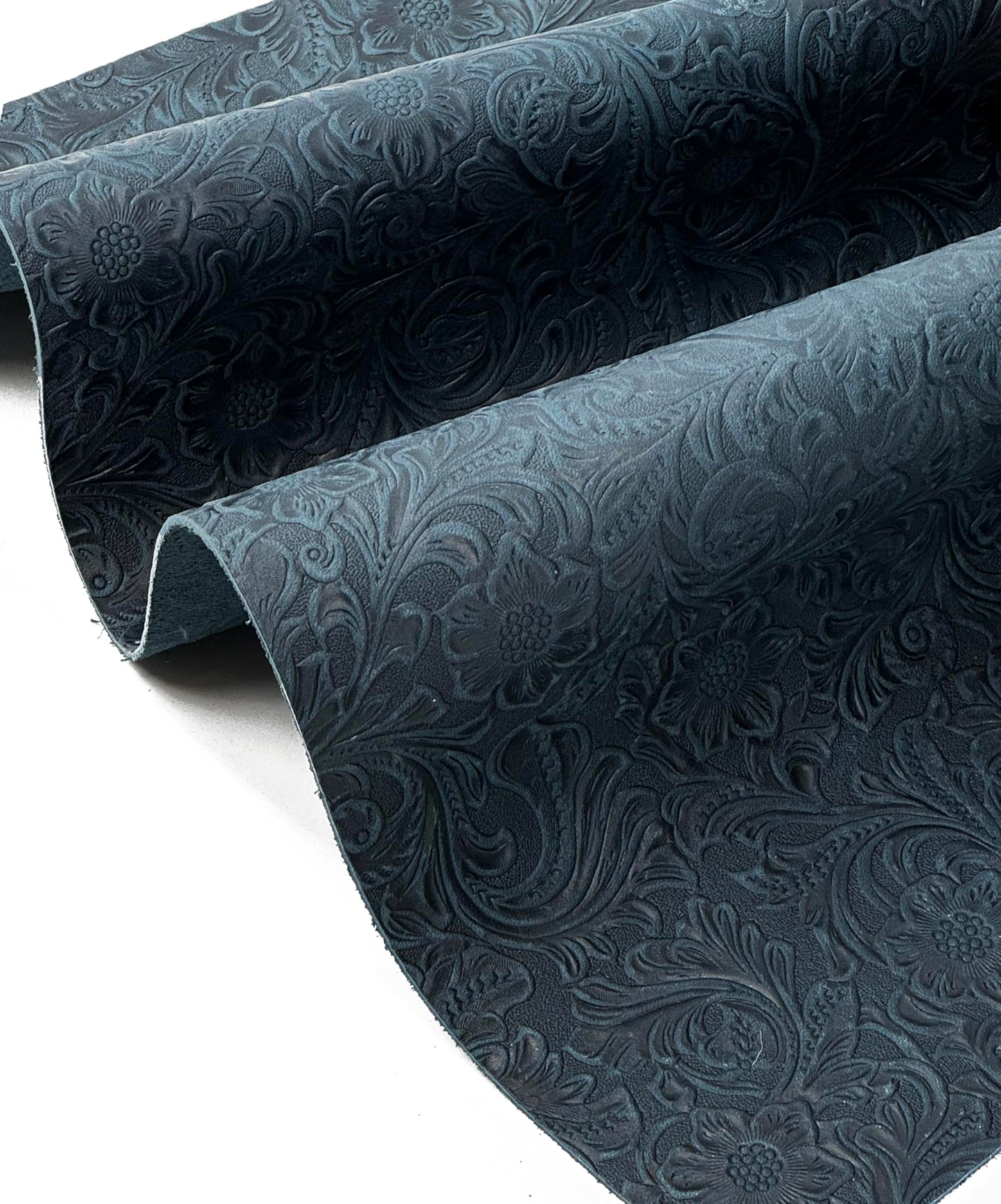 Western Style Bump Texture Geometric Pattern 2.0mm(5-5.5oz) Genuine Leather Sheet,Floral Tooling Craft Leather for DIY Projects（Navy Blue | Pattern 12"x12"）