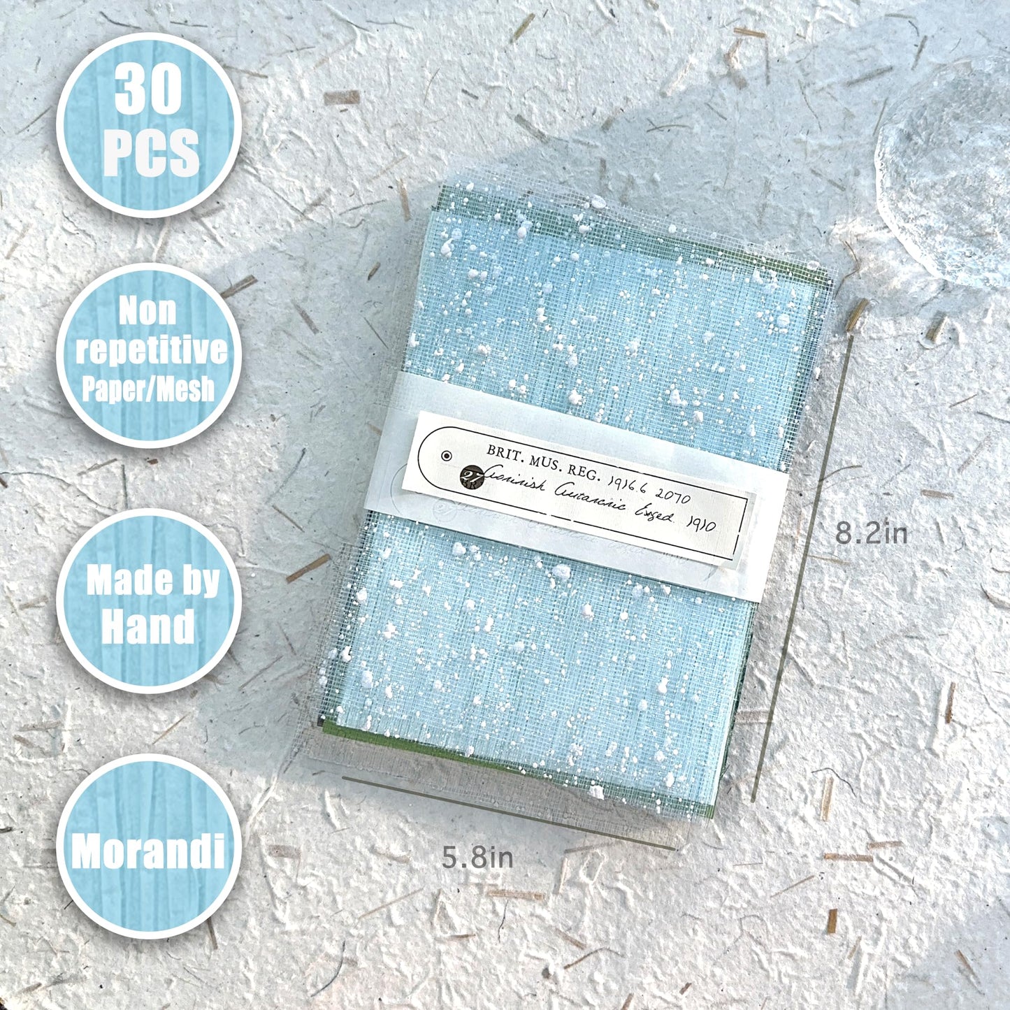 30Pcs Handmade Textured Scrapbook Paper&Mesh Fabric set - Unique A5 sheet Craft Mulberry Special Rice Paper Mix for Scrapbooking Junk Journaling Supplies Card Collage DIY Materials, 5.8x8.2 inches