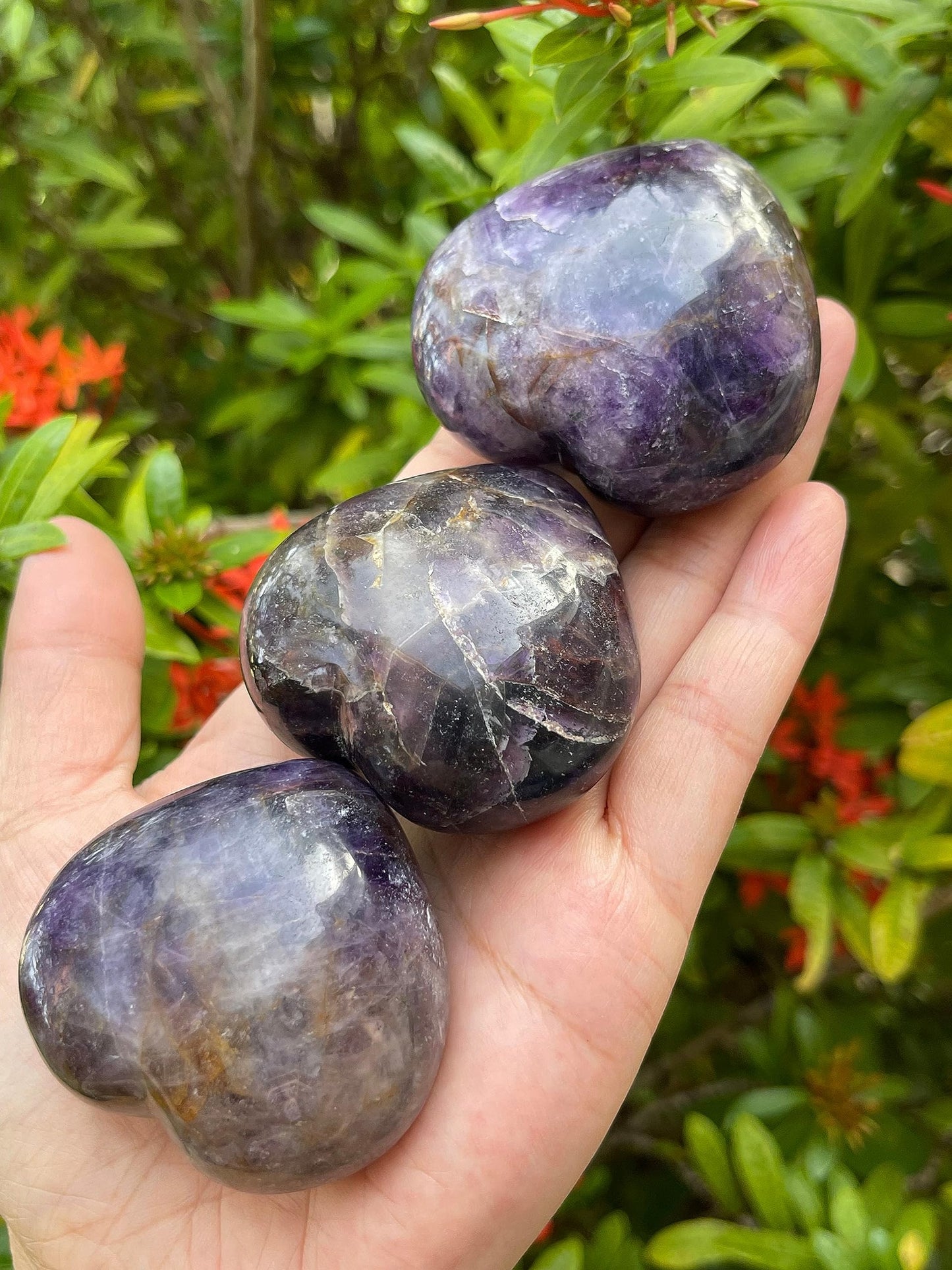 Amethyst Gemstone Hearts, Polished Amethyst Puffy Hearts, Amethyst Crystal Palm Stone, Amethyst Healing Crystal Hearts (1 Heart)