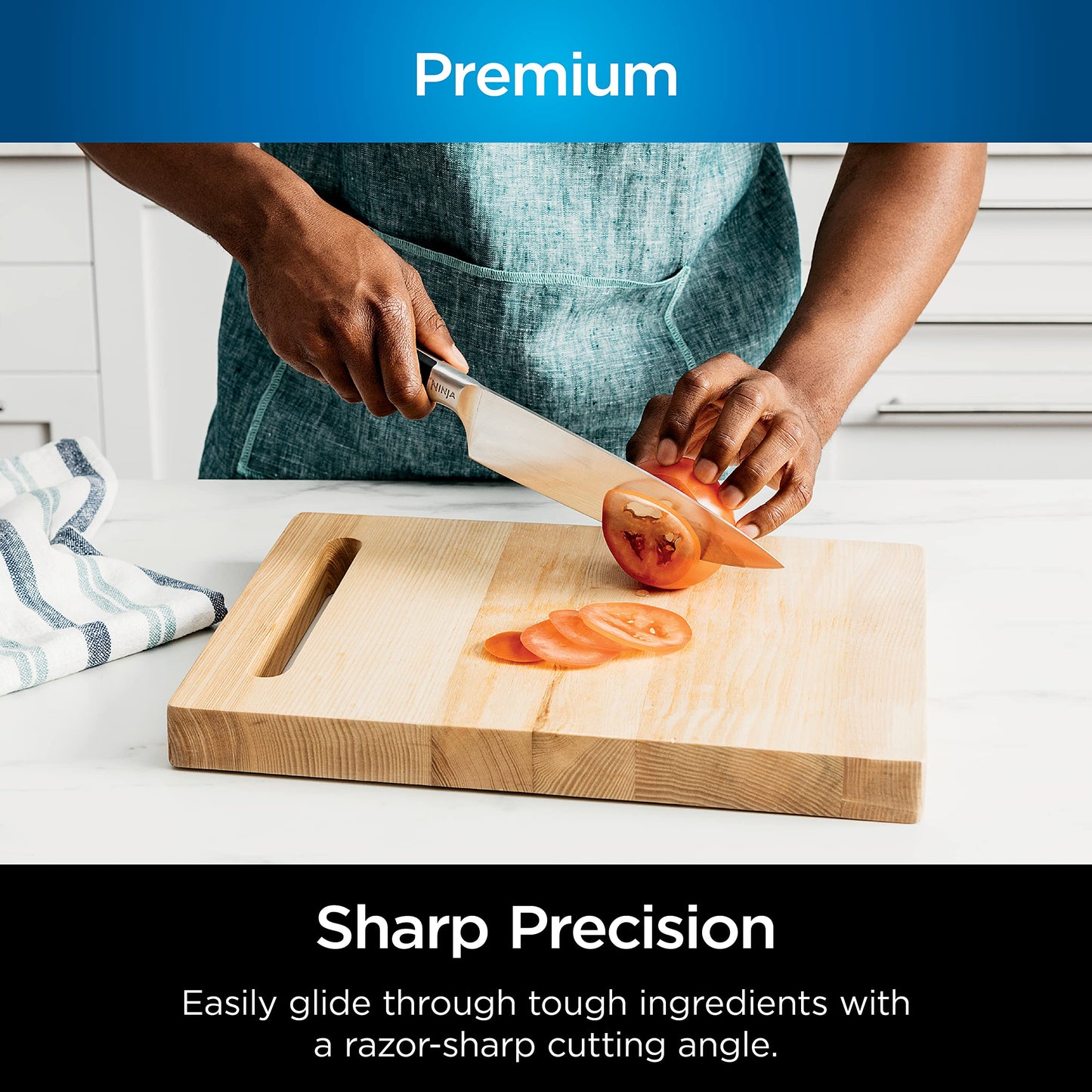 Ninja K30118 Foodi NeverDull System 7-Inch Santoku Knife, Premium, German Stainless Steel, Black