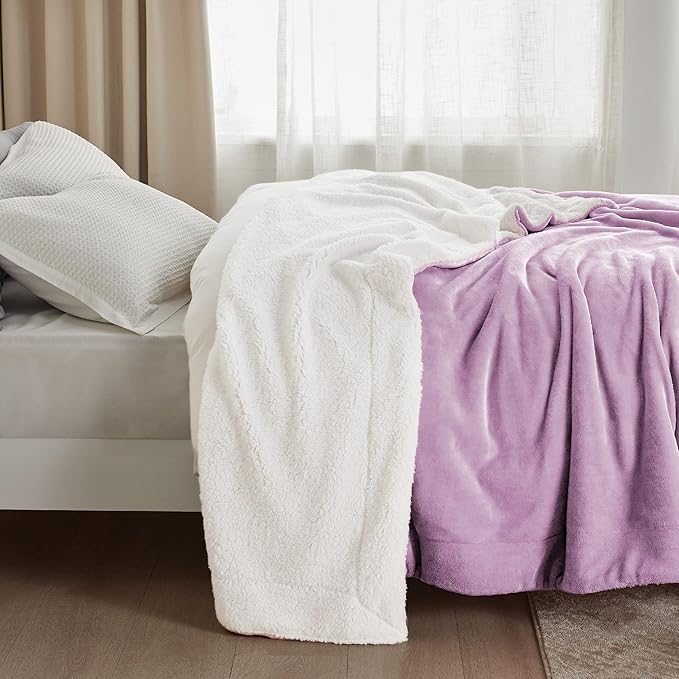 Bedsure Sherpa Fleece Throw Blanket for Couch - Thick and Warm, Soft Fuzzy Plush Throw Blanket for Winter, Lilac, 50x60 Inches
