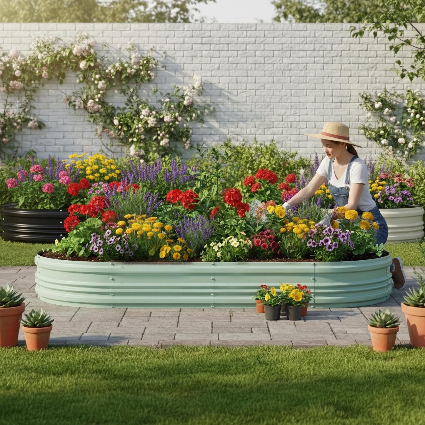 WORKPRO 2PK 8x4x1ft Outdoor Galvanized Raised Garden Bed, Easy Assembly Planter Raised Beds for Vegetable, Flowers, Herbs, Light Green