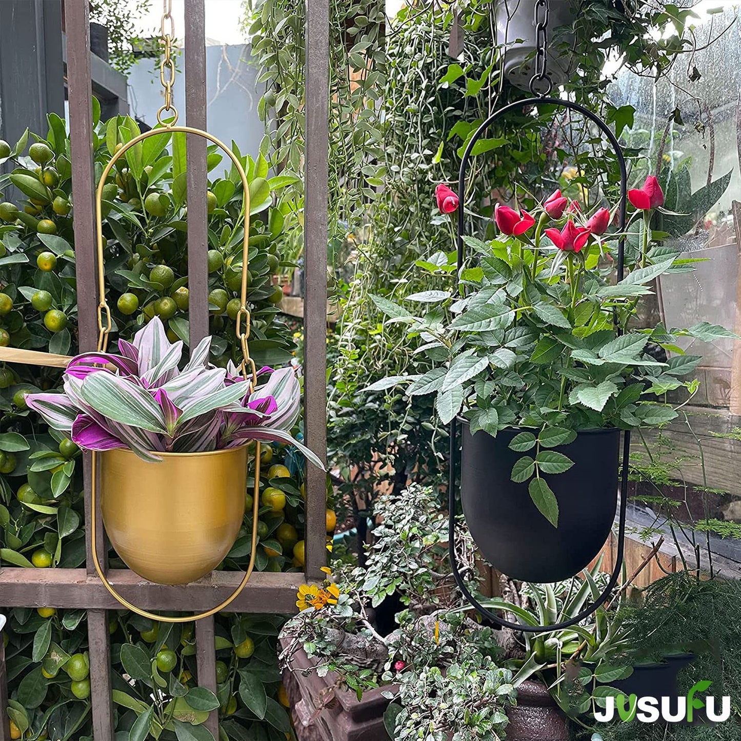 JUSUFU Metal Hanging Planters for Indoor & Outdoor, No Plant Included(Gold)