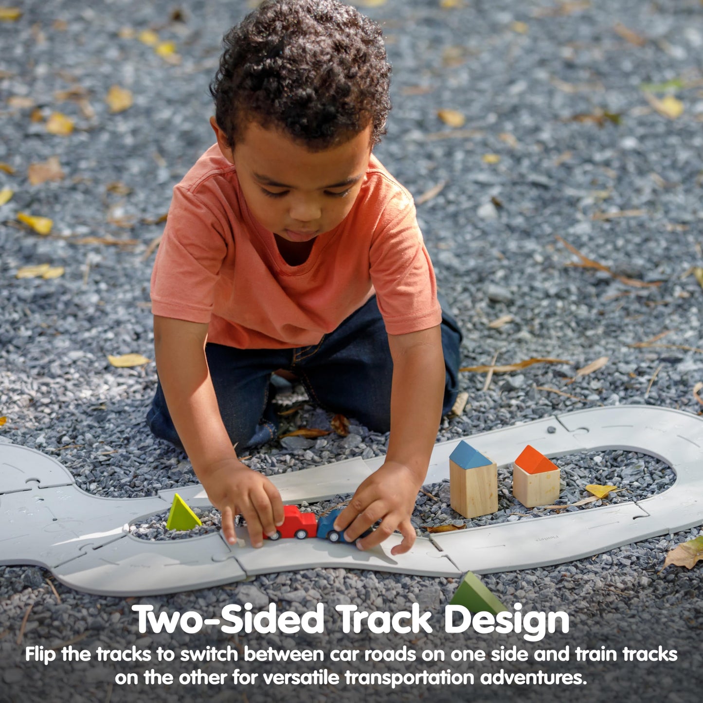 PlanToys® Road & Rail Set Montessori Imaginative and Creative Play Set | Early Language, Problem Solving and Coordination Activity | Eco Friendly Road and Rail Building Set