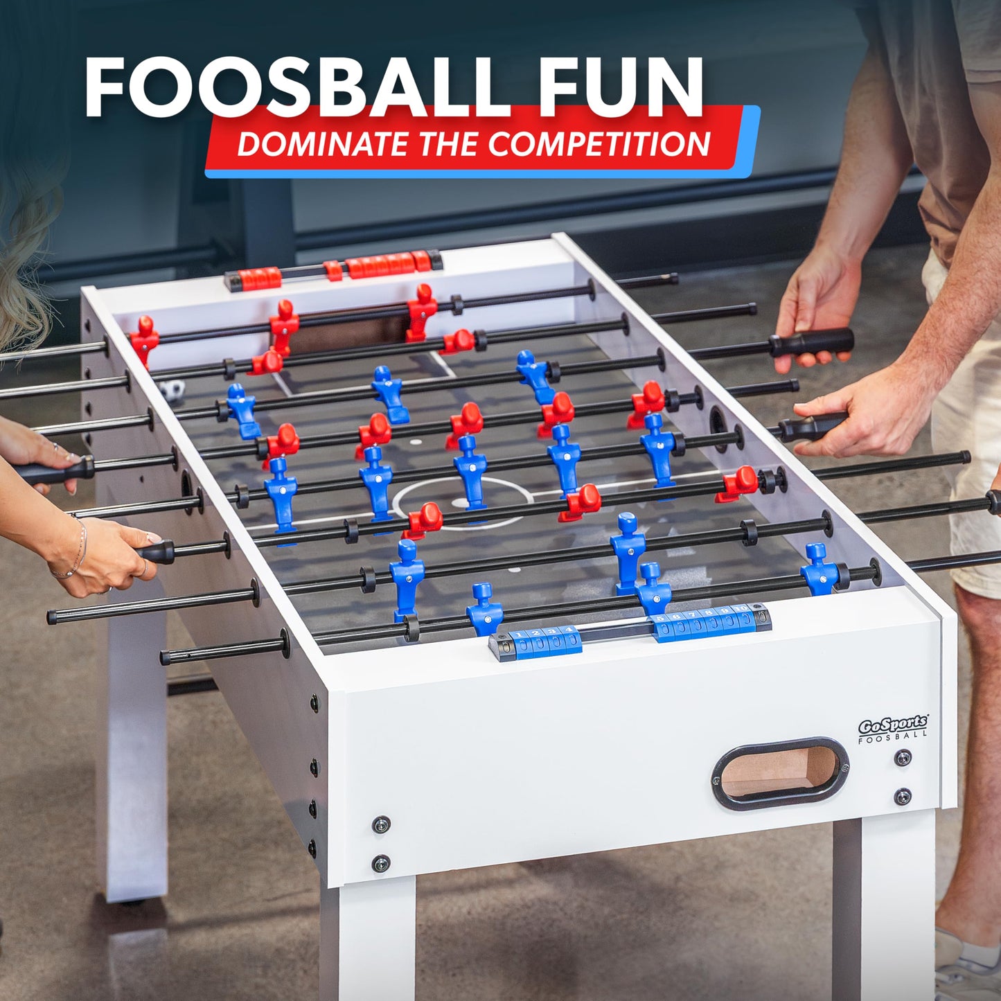 GoSports 48 Inch Game Room Size Foosball Table - Includes 4 Balls and 2 Cup Holders – Black, Oak, or White