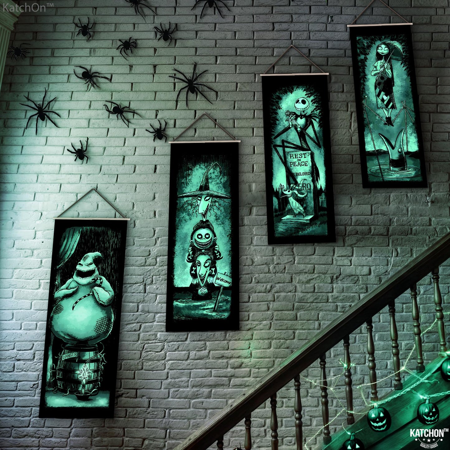 KatchOn Spooky Stretching Portrait - 47x16 Inch, Pack of 4 | Haunted Mansion & Skeleton Banner for Halloween Decorations Indoor, Outdoor | Halloween Wall Decorations