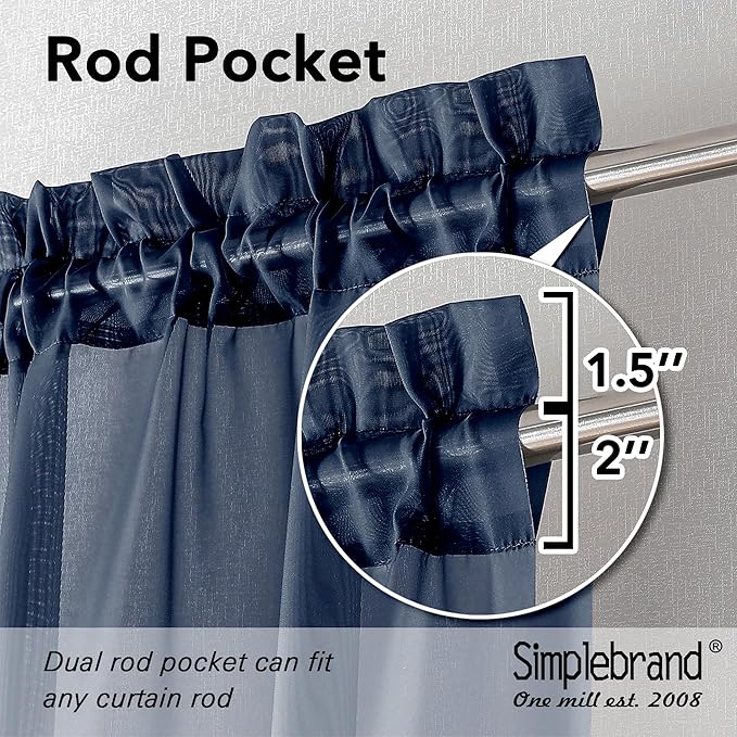 Simplebrand Navy Short Sheer Curtains 45 Inch Length for Small Windows, Rod Pocket 2 Panels Set Solid Voile Drapes Window Sheer Curtains for Bedroom Bathroom Kids Room Kitchen, 42x45 Inch, Navy