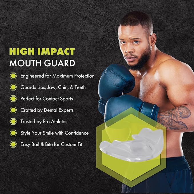 DAMAGE CONTROL High-Impact Mouth Guard – Sports Mouthguard for Boxing, Football, Hockey, Lacrosse & Basketball, Protects Teeth & Jaw, Protective Mouthpiece for Adults & Youth (Youth, Clear 2.0)
