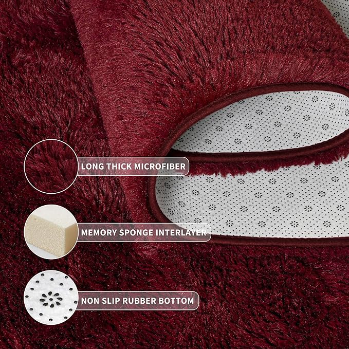 Tepook Soft Runner Rugs for Bedroom 2x6 with Rubber Backing, Burgundy Red Fluffy Rugs for Hallway, Shag Bedside Rug Fuzzy Plush Carpet for Living Room Dorm Nursery Indoor Home Decor