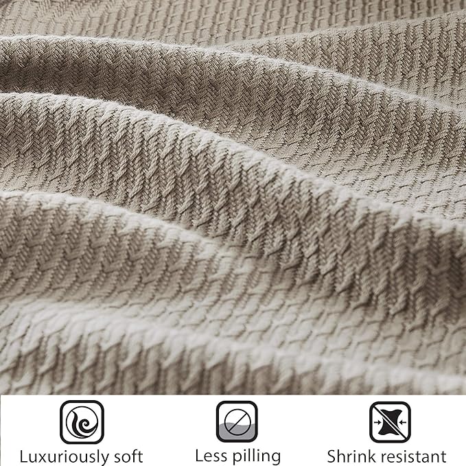 Madison Park Soft Certified 100% Egyptian Cotton Breathable Cozy Blanket, Premium Waffle Knit Classic Design, Luxury All Season Lightweight Cover for Bed, Couch and Sofa, Khaki Full/Queen(90"x90")