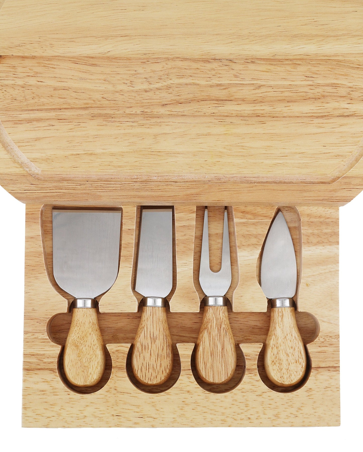Cheese Board Set by StarBlue - with 4 Knives and Slide Out Drawer | Large Oak Wooden Cheese and Platter Cutting Serving Plate Tray | Best for Housewarming and Birthday Gift