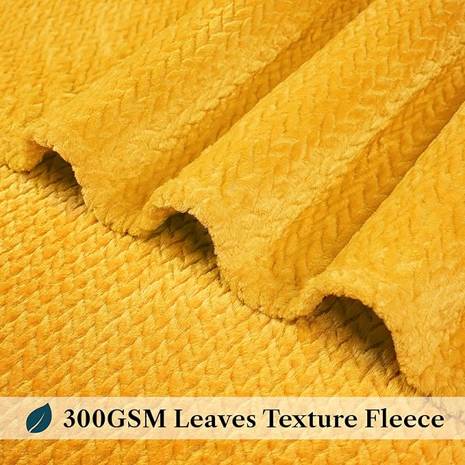 PAVILIA Soft Fleece Yellow Throw Blanket for Couch, Lightweight Plush Warm Blankets for Bed, Fuzzy Cozy Flannel Blanket Throw for Sofa, Travel, Jacquard Pattern, Mustard Yellow, Twin, 60x80 inch
