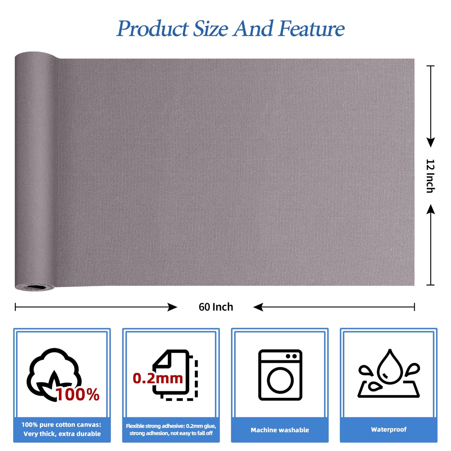 KING MOUNTAIN Canvas Iron on Patch,12"×60",Waterproof 100% Cotton Fabric Repair Patch,Used for Various Sofa,Tent,Clothes,Seats,Suitcases (Light Gray,Waterproof)