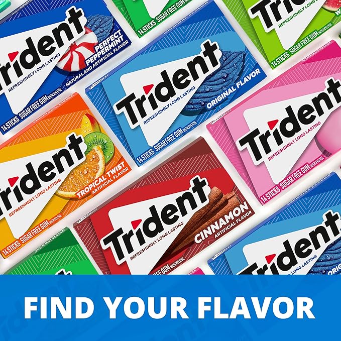 Trident Bubblegum Sugar-Free Chewing Gum, 12 Packs of 14 Pieces (168 Total Pieces)