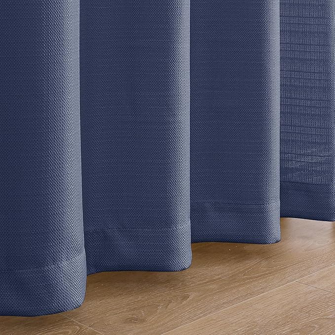 Chyhomenyc Blue Curtains 90 Inch Length 2 Panels Set, Faux Linen Textured Semi Sheer Light Filtering Soft Airy Privacy Farmhouse Curtain Drapes for Living Room Bedroom, 40 Wx90 L Inches
