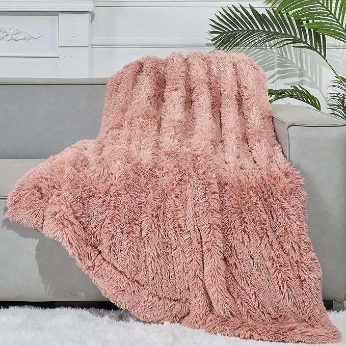 GONAAP Fuzzy Faux Fur Throw Blanket Pink Super Soft Cozy Plush Fuzzy Shaggy Blanket for Couch Sofa Bed (Pink, Throw(40"x50"))