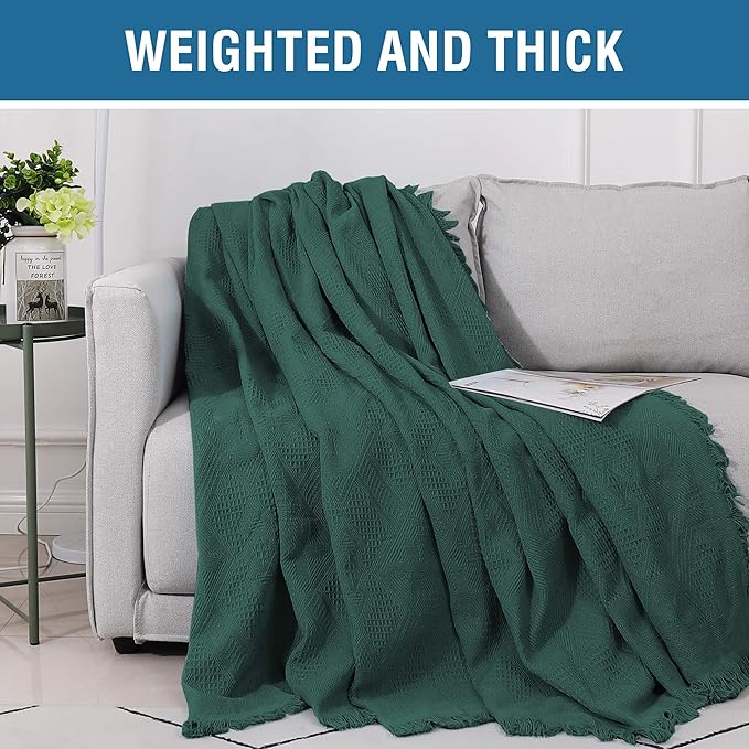 H.VERSAILTEX Cotton Sofa Covers Couch Cover Sofa Slipcover for Most Shape Sofas, Feature Thick Woven Jacquard Seamless with Tassels, Multi-Use Decorative for Couch (Large: 71" x 102", Green)