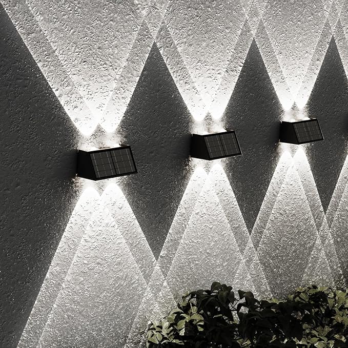 2-Pack Solar Fence Lights, Up & Down Lighting, 50LM/25LM Dual Brightness, 4 Color Modes, IP65 Waterproof, 1200mAh Battery, Screw/Adhesive Mount for Garden Wall Path Deck