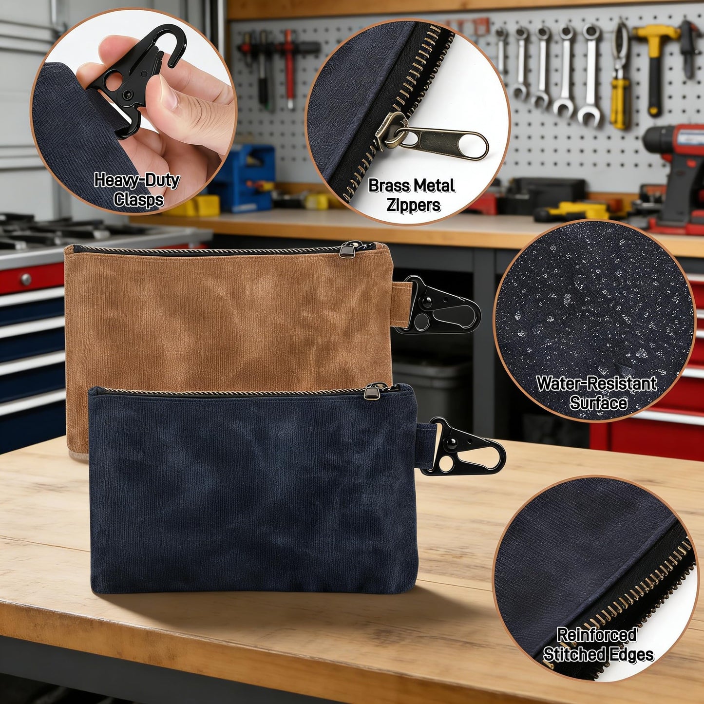 YIMITEE 4 Pack Small Tool Pouches, Waxed Canvas Zippered Pouch, Utility Bag with Zipper, Waterproof Tool Organization and Storage for Stationary, Pencil, Gadgets, Cosmetics, Travel Accessory