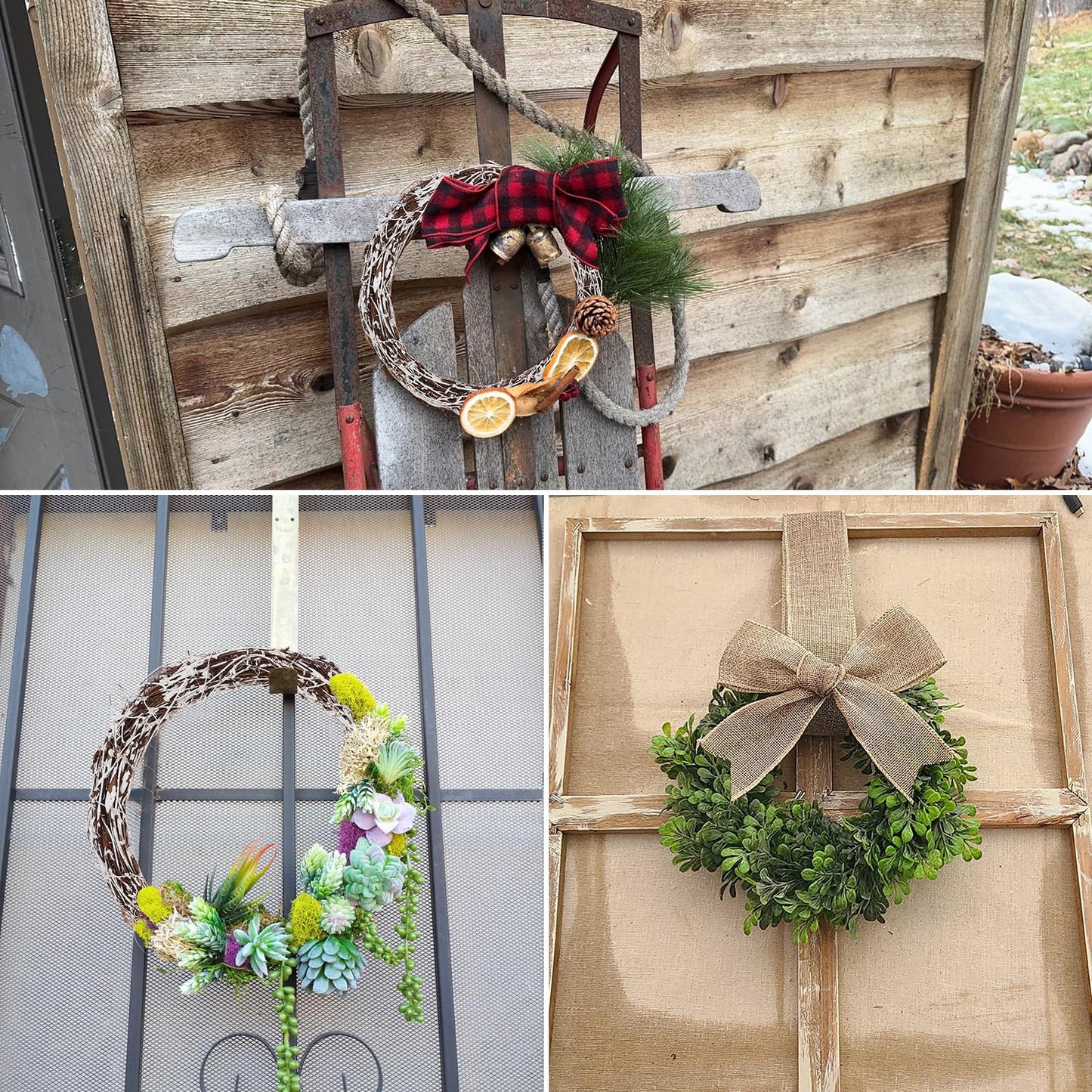 KUKLIPJIM 7 Pcs 12 inch Natural Grapevine Wreath Set, Hand-Woven Vine Branch Wreaths for DIY Crafts, Christmas Decorations, Home & Event Styling(White)