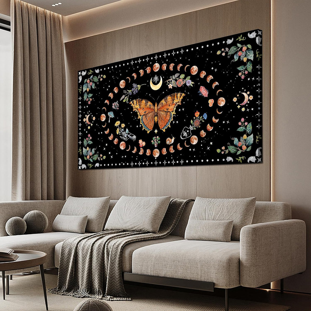Canvas Abstract Wall Art Boho Wall art Decor Canvas Art Wall Decor Pictures for Living Room Vintage Butterfly Wall Art Decorations Moon Flower Artwork for Walls Home Office Wall Decor 20" X 40"