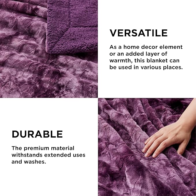 Bedsure Sherpa Blanket - Soft, Fuzzy & Fluffy Faux Fur - Warm, Cozy Throw Blanket for Couch, Sofa and Bed, Tie Dye Design, Purple, 50x60 Inches
