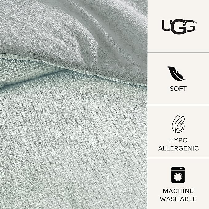 UGG Remina Comforter Set 5 Piece Bed in a Bag with Throw Blanket, Decorative Pillow, Shams, and Reversible Comforter Hypoallergenic Washable Luxury Fluffy Bedding, Full/Queen, Blue Green Clear Creek
