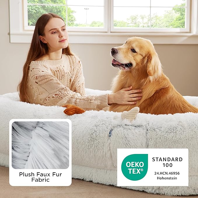 Bedsure Human Dog Bed for Adult, Plush Giant Calming Nest Bed Orthopedic